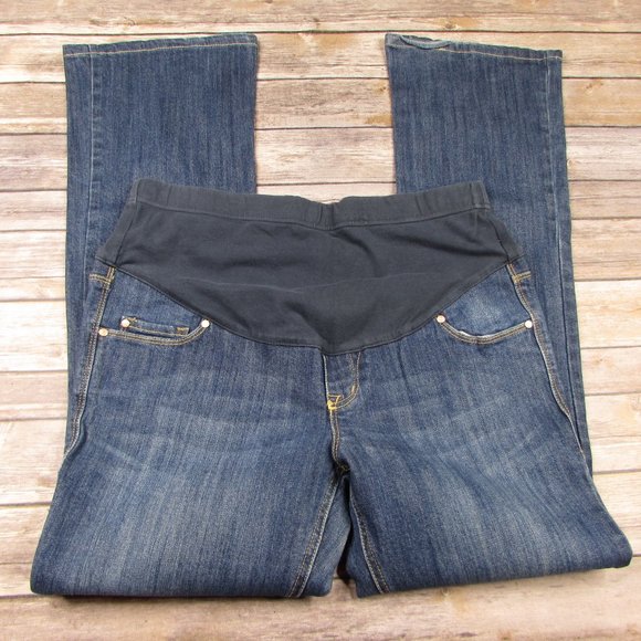 Old Navy Maternity Full Panel Flare Stretch Jeans Size 6 Regular Lightly Distres - Picture 1 of 9